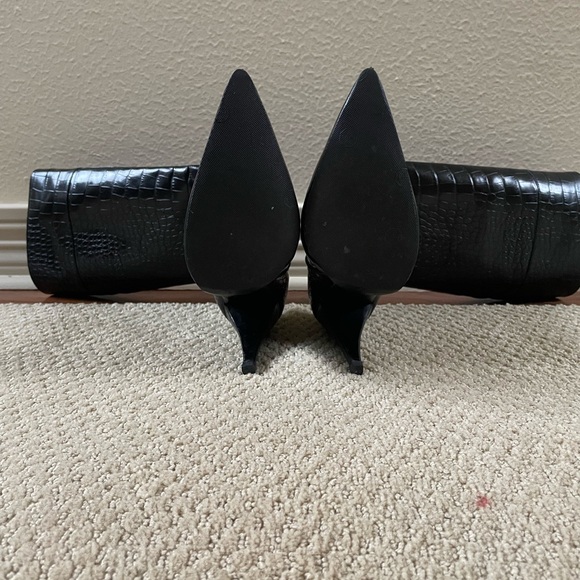 Prada Black Croc-Embossed Heeled Boots - Picture 6 of 10